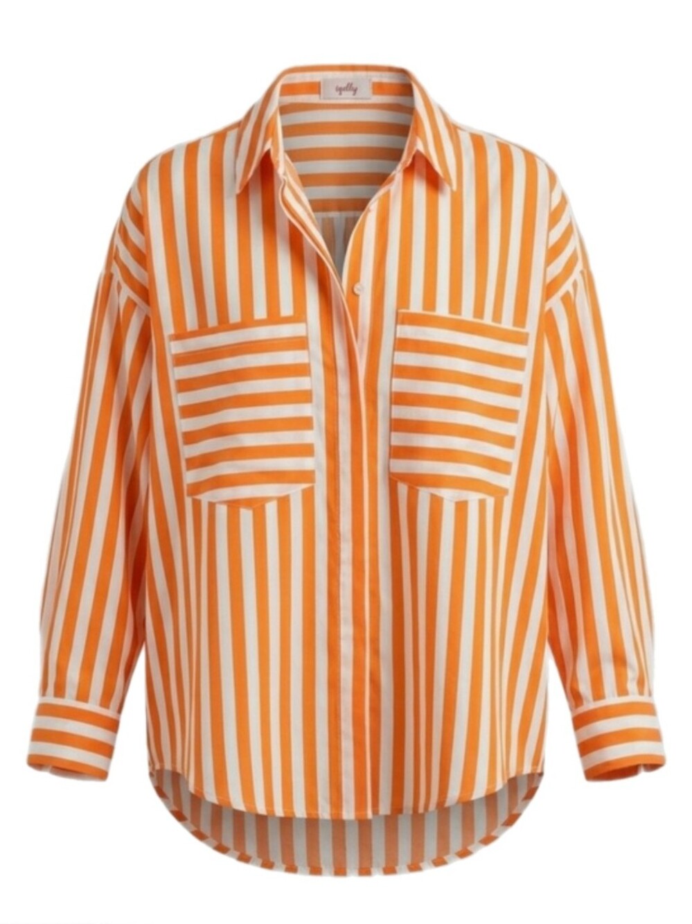 Yolly, Bold Striped Orange & White Button-Up Shirt, XL